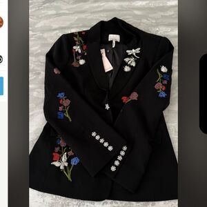 Cinq à Sept Black Blazer with Floral Embroidery
